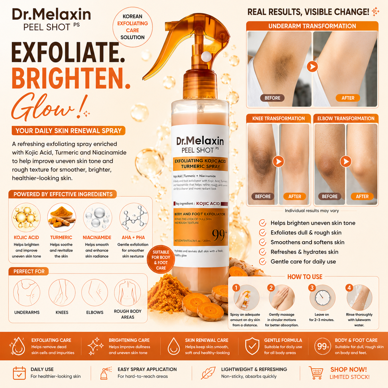 DrMelaxin Peel Shot Exfoliating Kojic Acid Spray